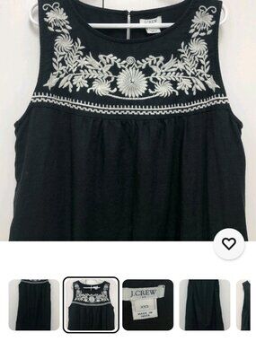 J. Crew Black w/White Floral Embroidered Sleeveless Linen cotton Blend Dress - S